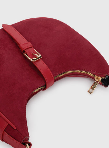 Jaxton Buckle Faux Suede Shoulder Bag Red
