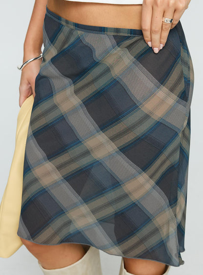 Shoreline Midi Skirt Blue Check