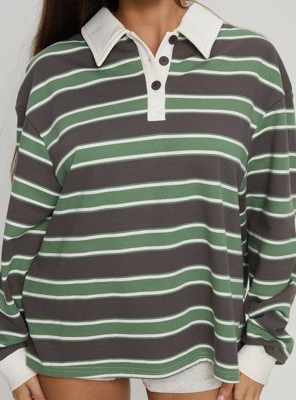 Tycen Polo Rugby Jumper Green / Grey Stripe