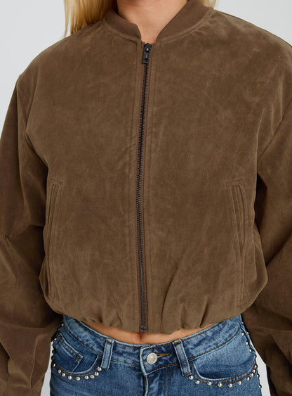 Mastery Faux Suede Bomber Jacket Brown