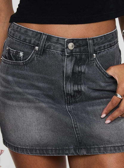 Paulette Denim Mini Skirt Grey Wash