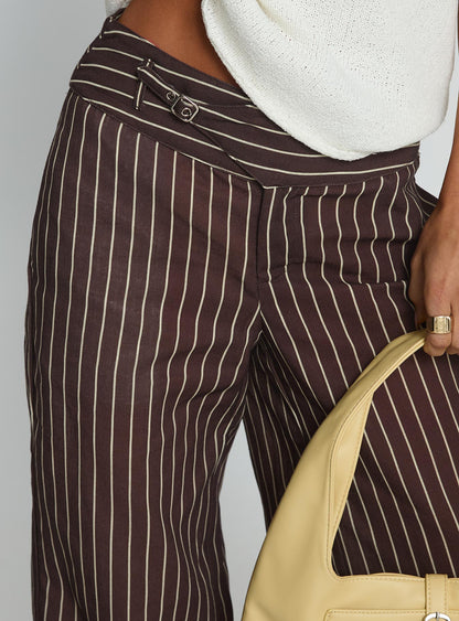 Winslie Thick Waistband Buckle Pants Chocolate Stripe