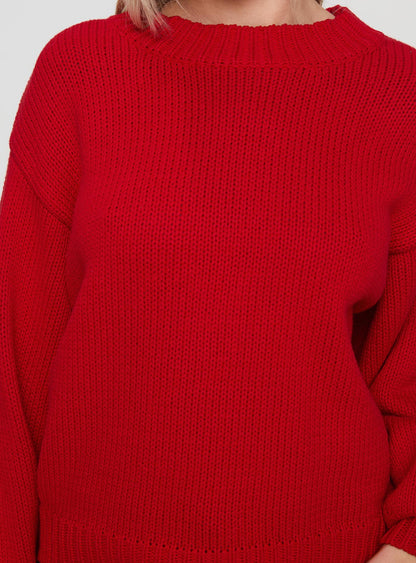 Harmony Balloon Sleeve Knit Sweater Red