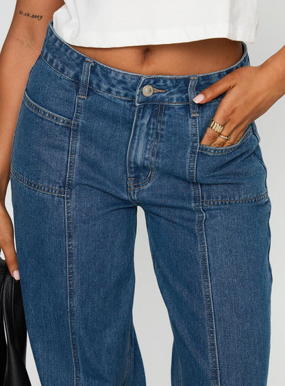 Taji Mid Rise Wide Leg Jeans Dark Blue