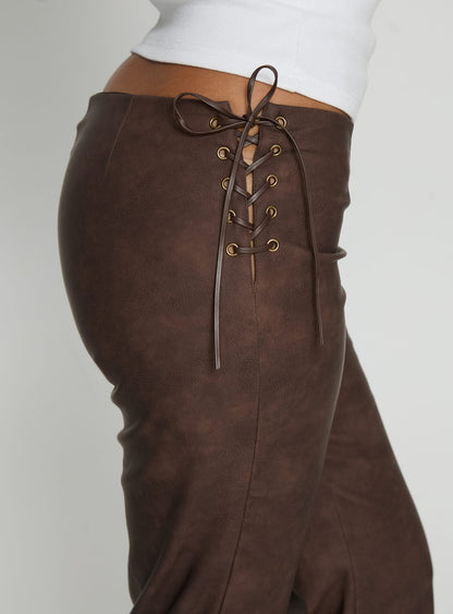 Trickrider Tie Side Faux Leather Pants Chocolate
