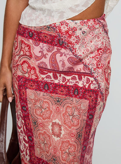 Cyriella Asymmetrical Midi Skirt Red