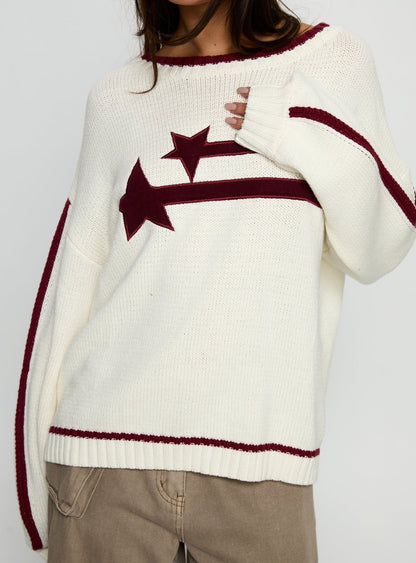 Star Track Graphic Jumper Cream / Red
