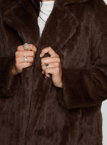 Moss Faux Fur Coat Chocolate