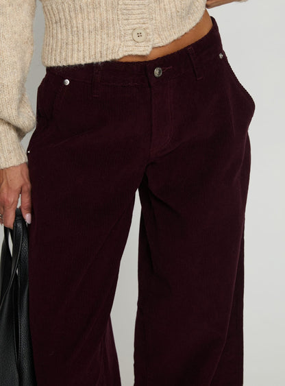Jacynda Low Waist Wide Leg Corduroy Jeans Currant