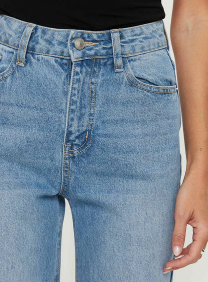 Henesey High Rise Straight Leg Jeans Mid Blue Wash