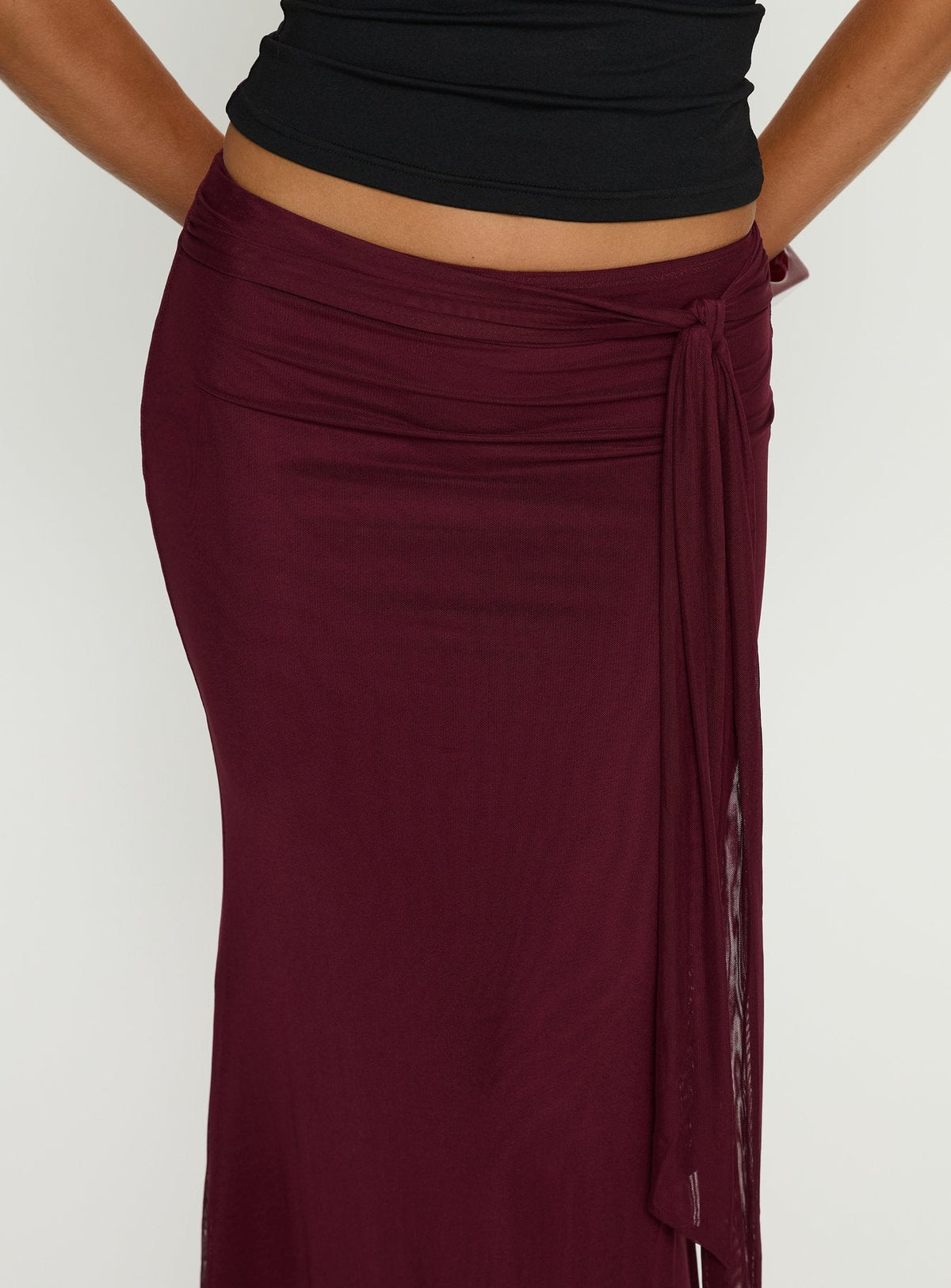Caviar Tie Maxi Skirt Currant