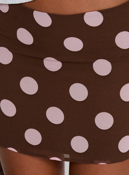 Adelaida Mini Skirt Brown / Pink Polka