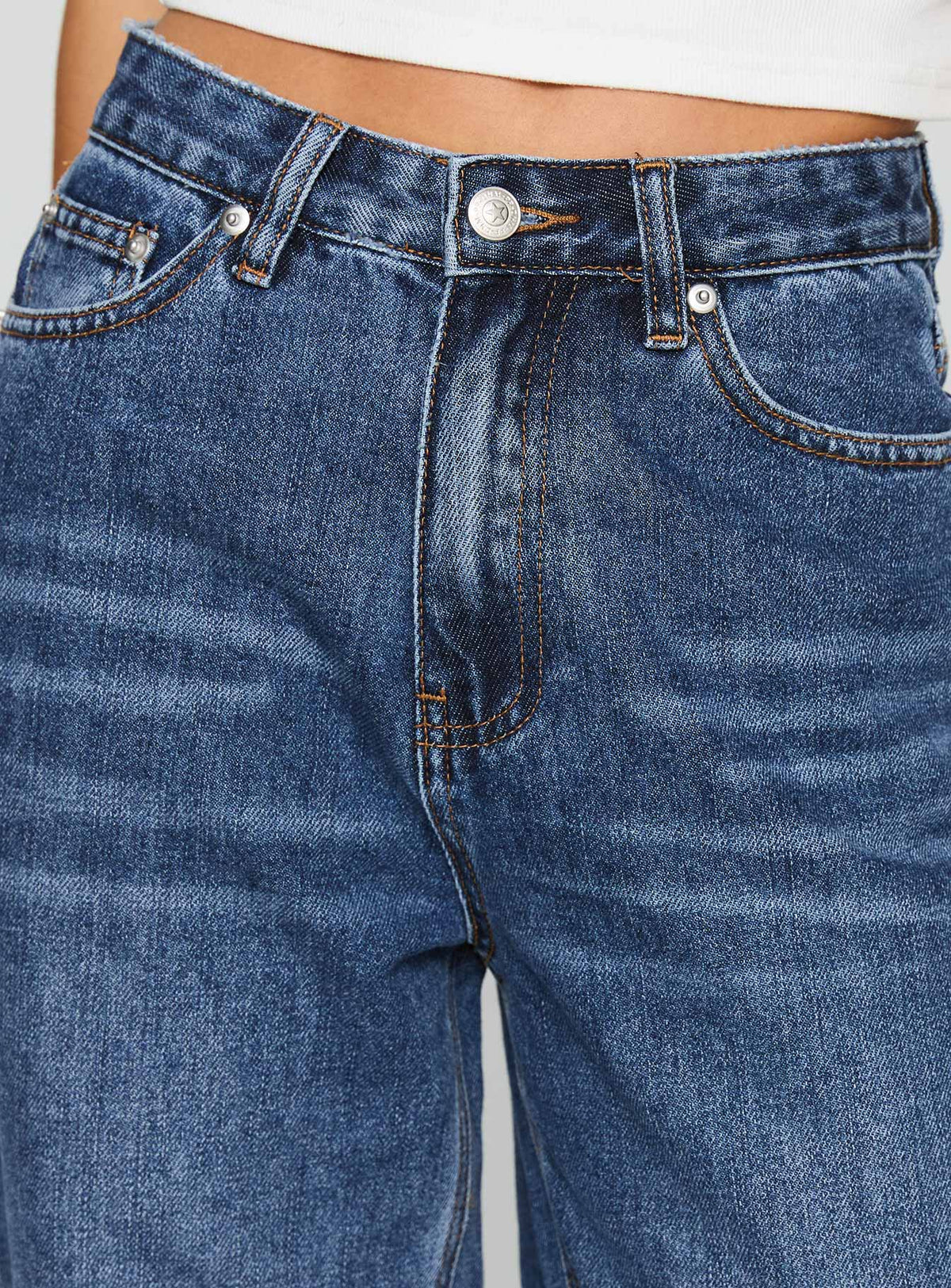 Laid Back Low Rise Straight Leg Jeans Dark Blue Wash