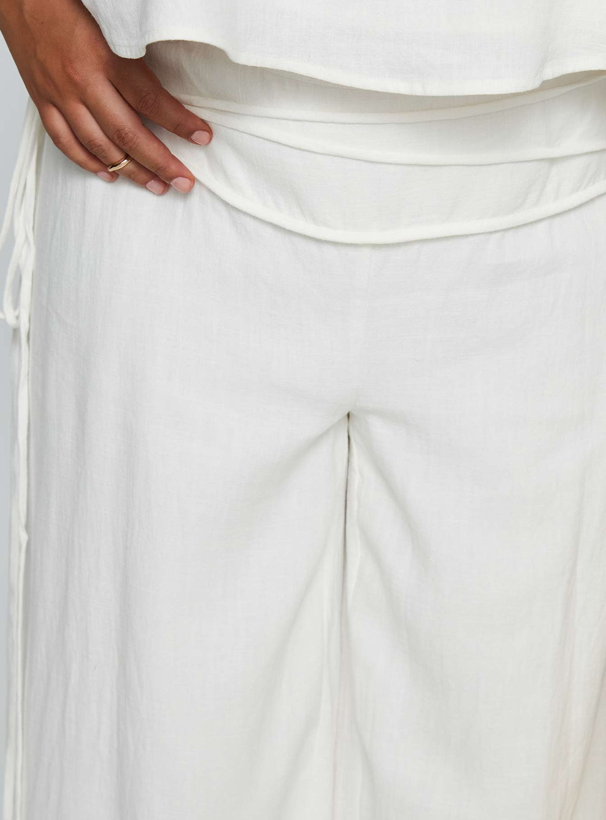 Silver Moon Linen Blend Tie Pants White Curve