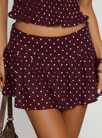 Tovie Frill Linen Blend Skort Plum Polka
