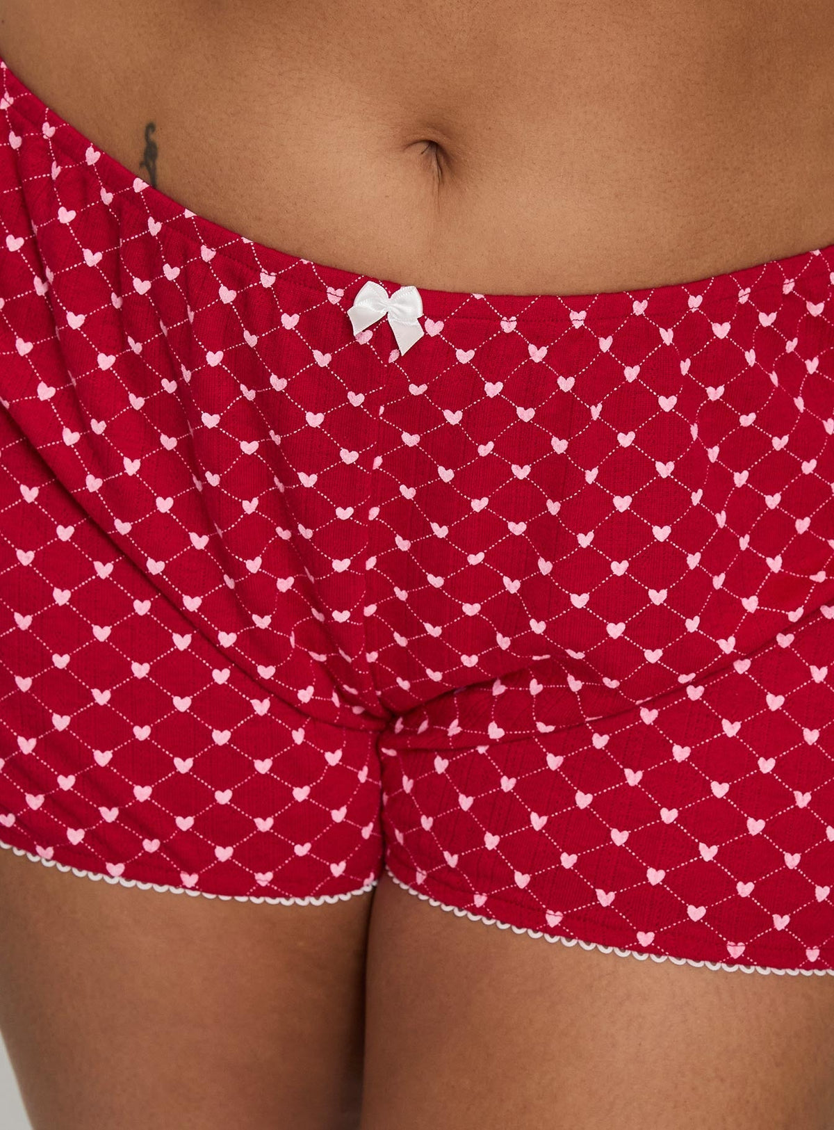 Slow Start Pointelle Sleep Short Red Curve
