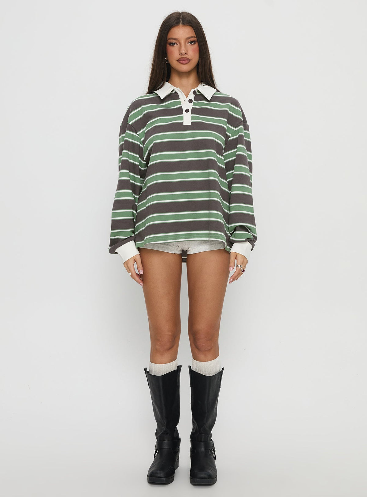 Tycen Polo Rugby Jumper Green / Grey Stripe