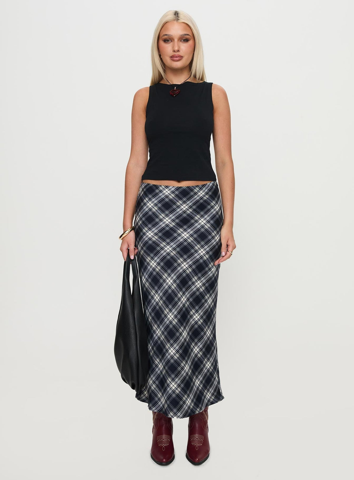 Everlie Low Waist Maxi Skirt Check Multi Petite