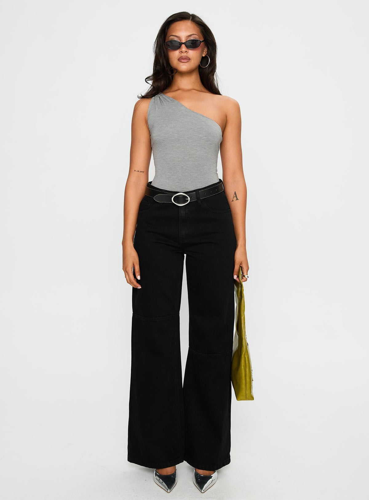 Defender Mid Rise Wide Leg Jeans Black