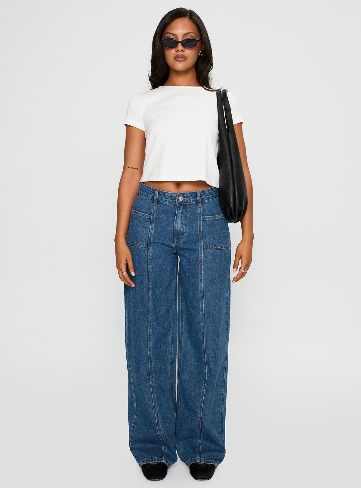Taji Mid Rise Wide Leg Jeans Dark Blue