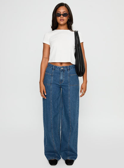 Taji Mid Rise Wide Leg Jeans Dark Blue