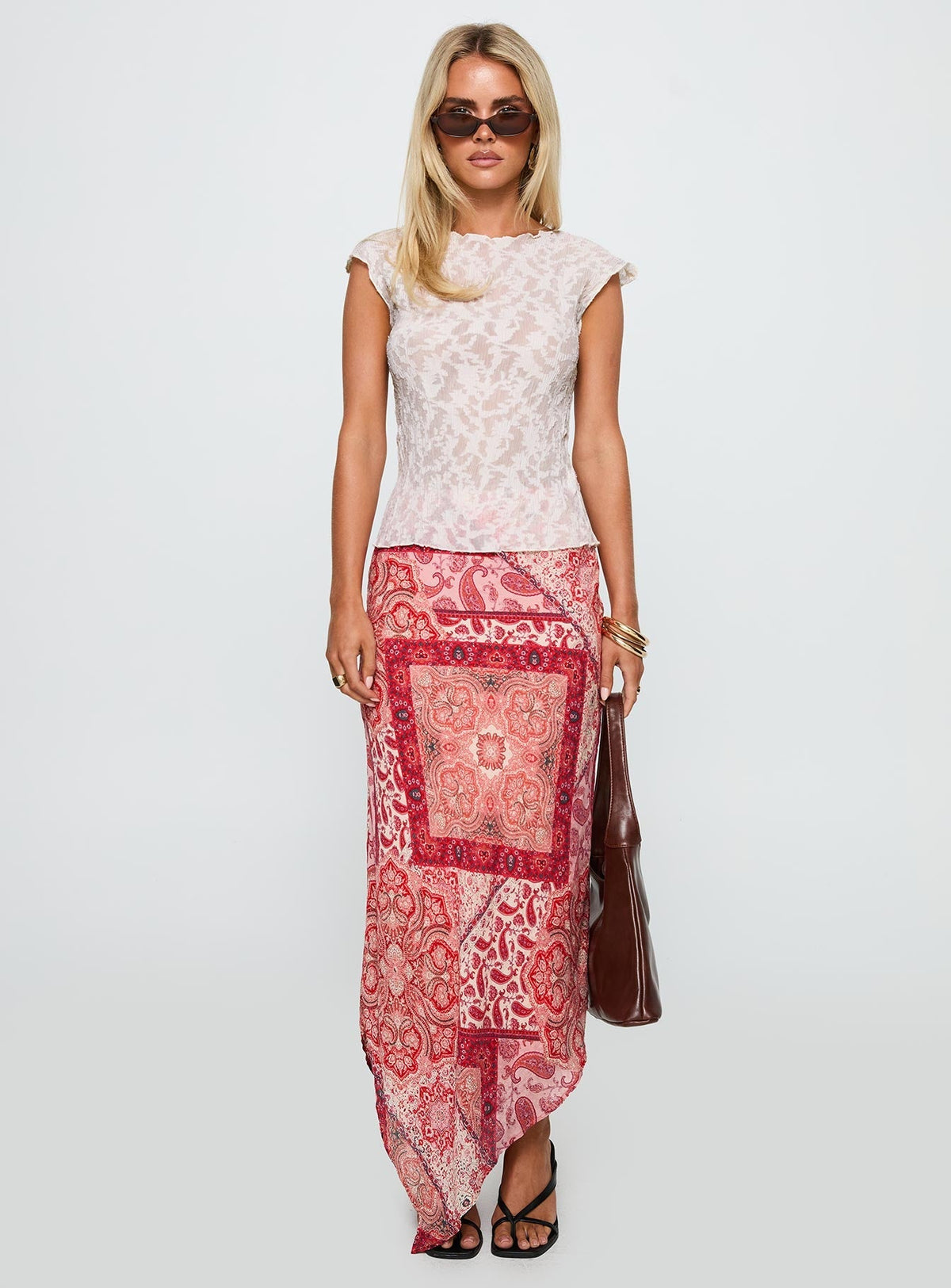 Cyriella Asymmetrical Midi Skirt Red