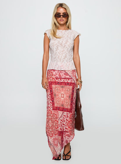Cyriella Asymmetrical Midi Skirt Red