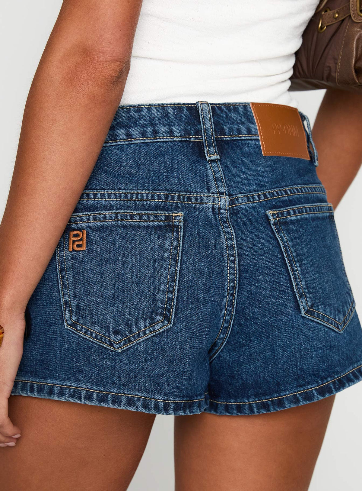 Dreamful Low Rise Mini Denim Shorts Dark Blue Wash