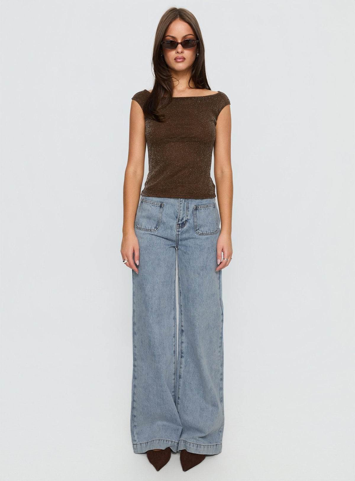 Goldie High Rise Wide Leg Pocket Jeans Light Wash