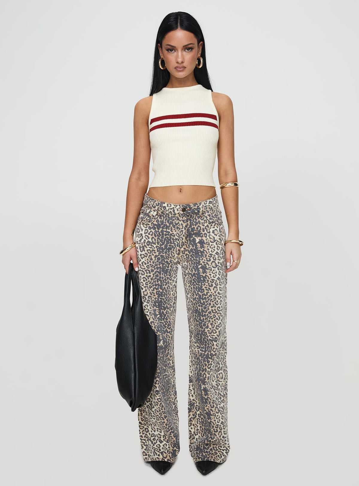 Top Model Low Rise Straight Leg Jeans Leopard Fade