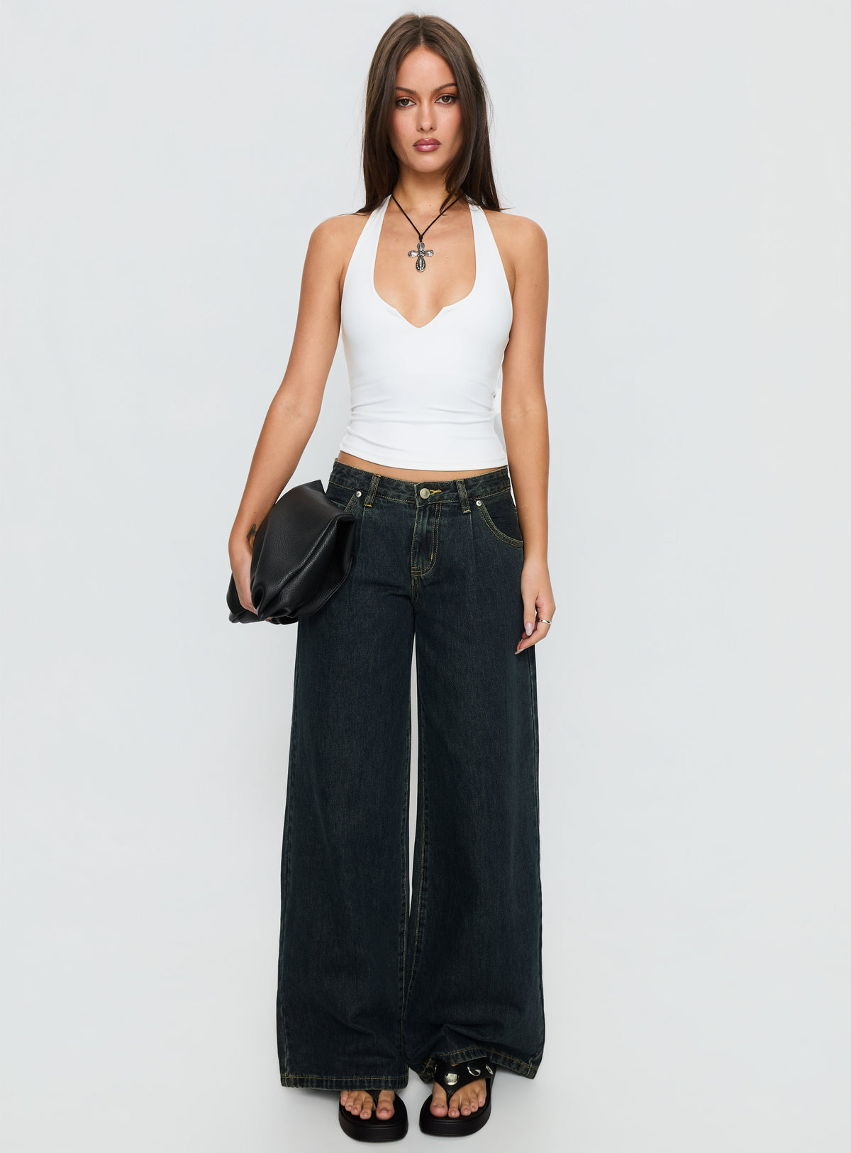 Supercut Low Rise Baggy Pleat Jeans Grunge Wash