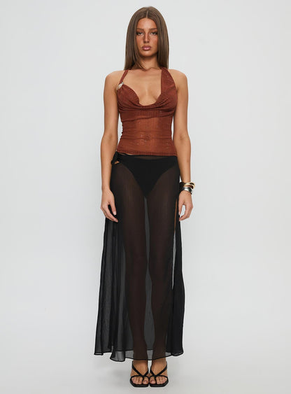 Onyxa Sheer Wrap Maxi Skirt Black