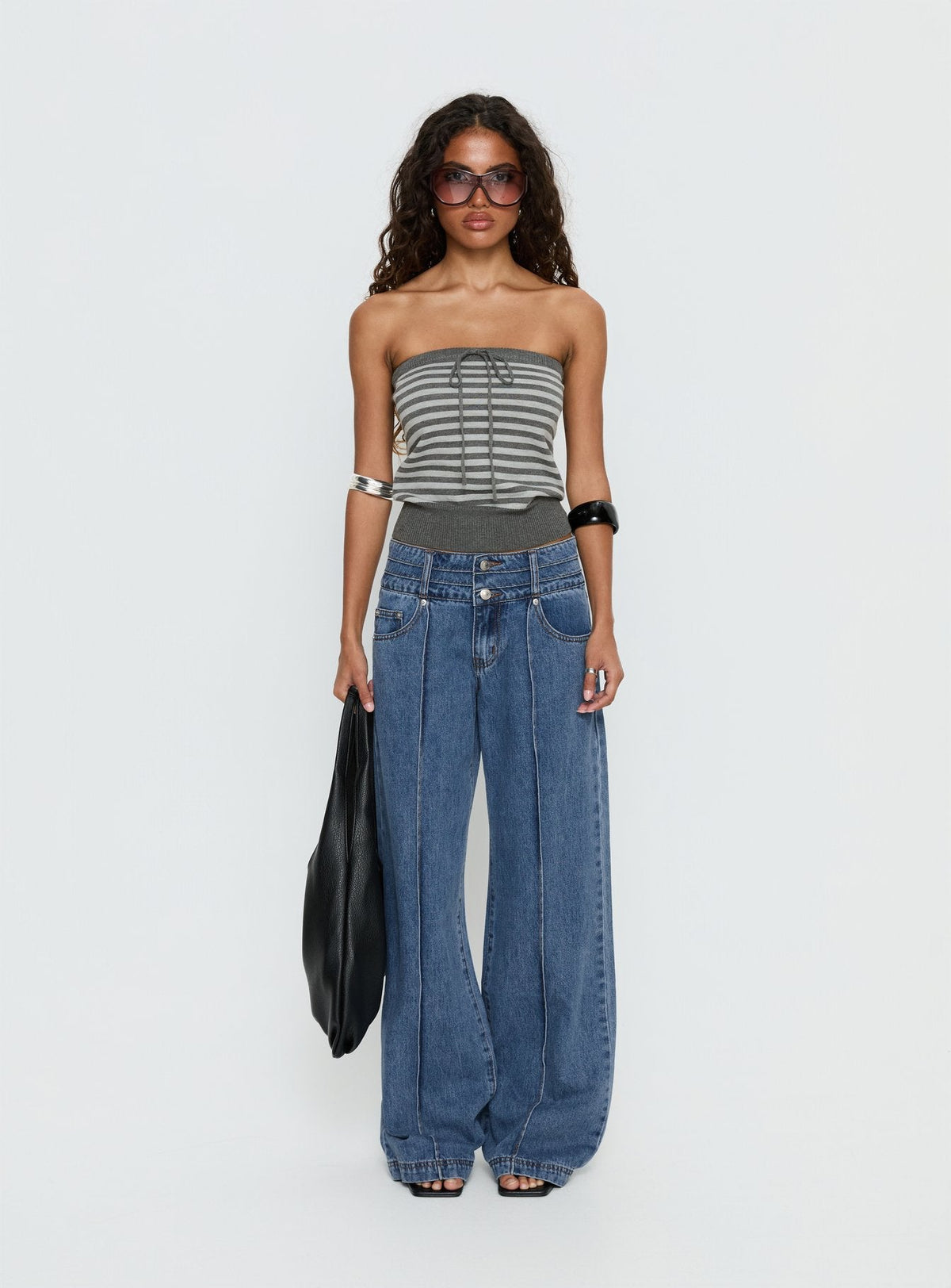 Hannalee Low Rise Wide Leg Jeans Mid Blue Wash
