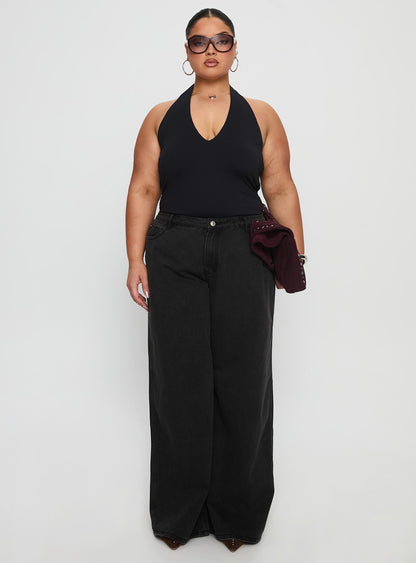 Ramos Low Rise Wide Leg Jeans Washed Black Curve