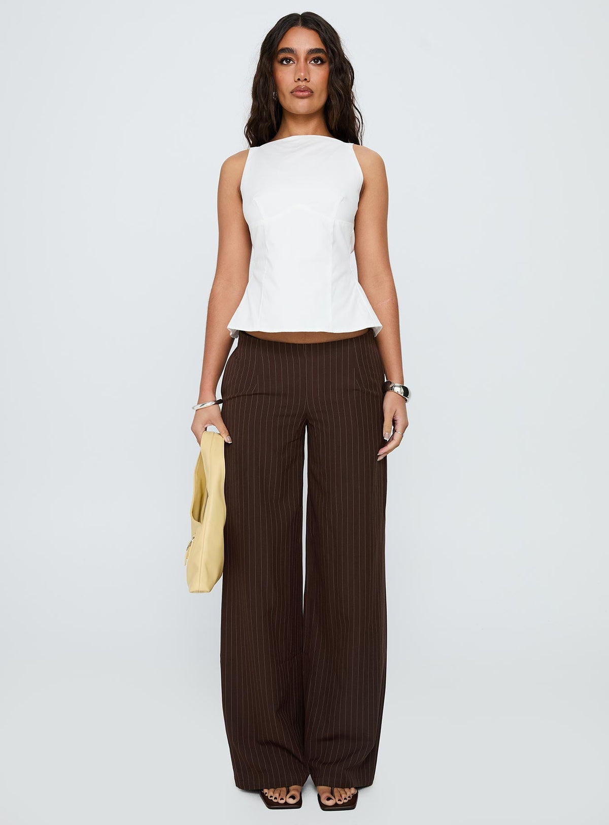 Khane Low Rise Wide Leg Pant Brown Pinstripe