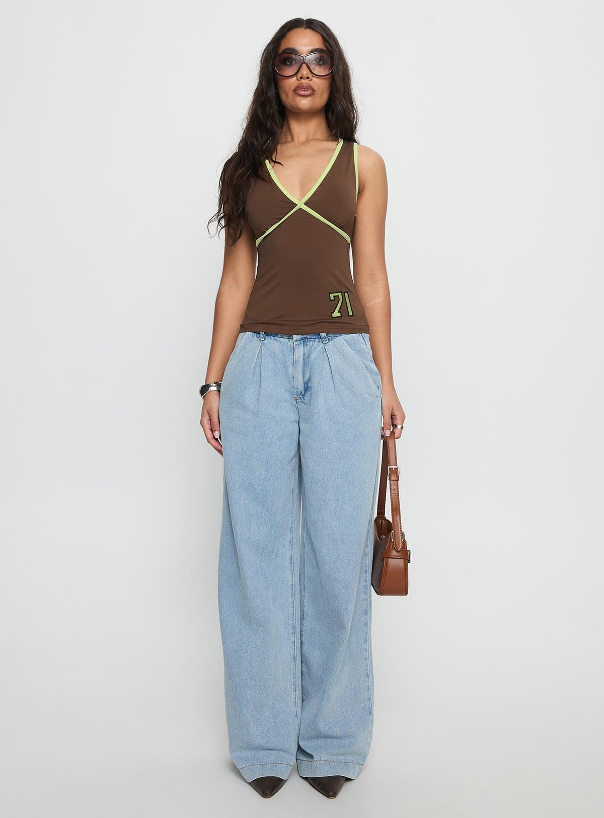 Siloh Mid Rise Wide Leg Denim Jeans Light Blue Wash