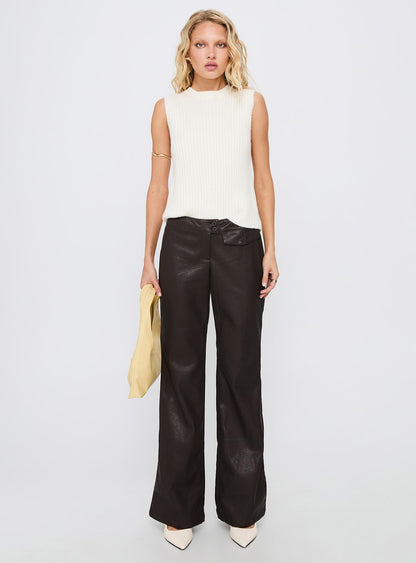 Prosperous Faux Leather Tailored Pants Brown