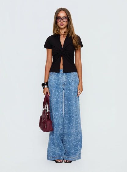 Spoken Truth Mid Rise Straight Leg Jeans Snake Blue Wash