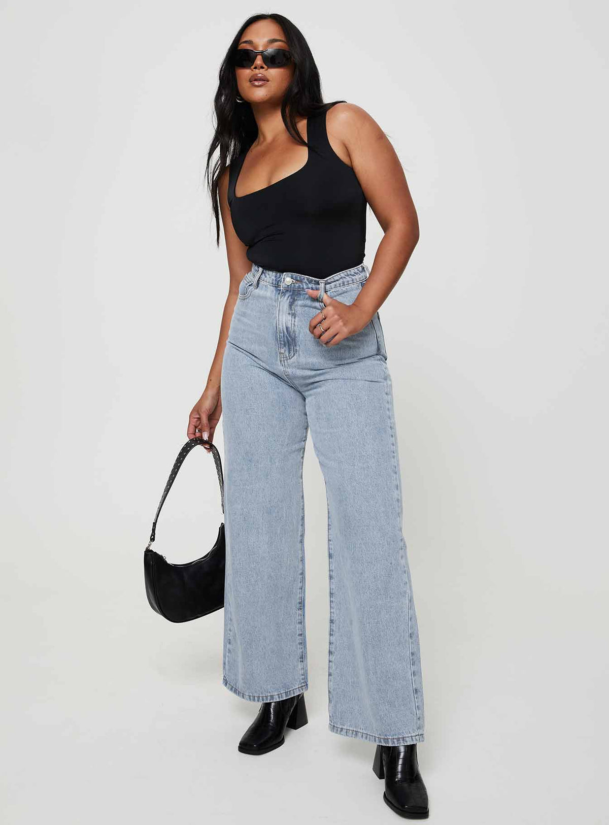 Nicolo High Rise Straight Leg Jeans Light Blue Wash