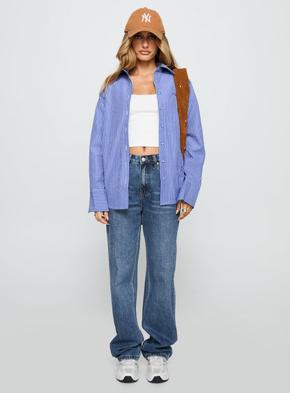 Laid Back Low Rise Straight Leg Jeans Dark Blue Wash