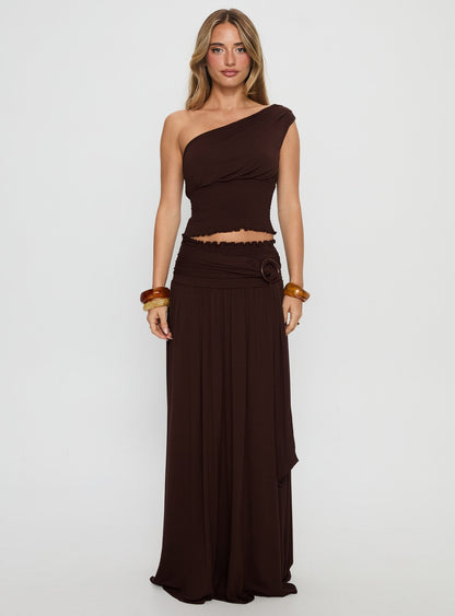 Full Orbit Shirred Maxi Skirt Chocolate Brown