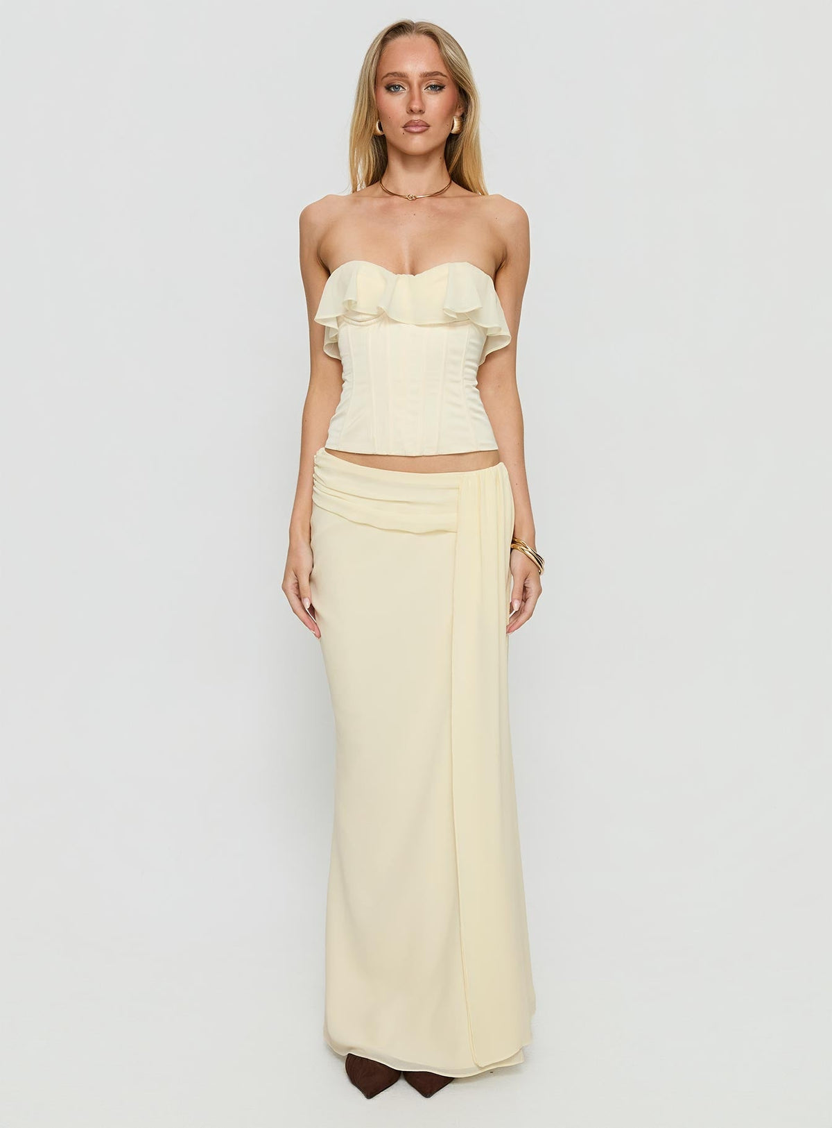Holliann Draped Maxi Skirt Butter