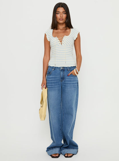 Jacobie Mid Rise Wide Leg Jeans Mid Blue Wash