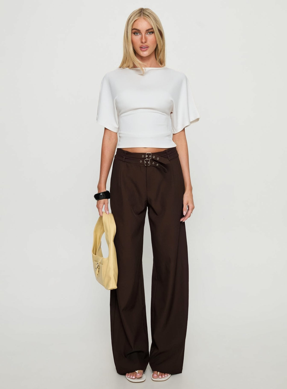 Wylma Belt Detail Tailored Pants Chocolate
