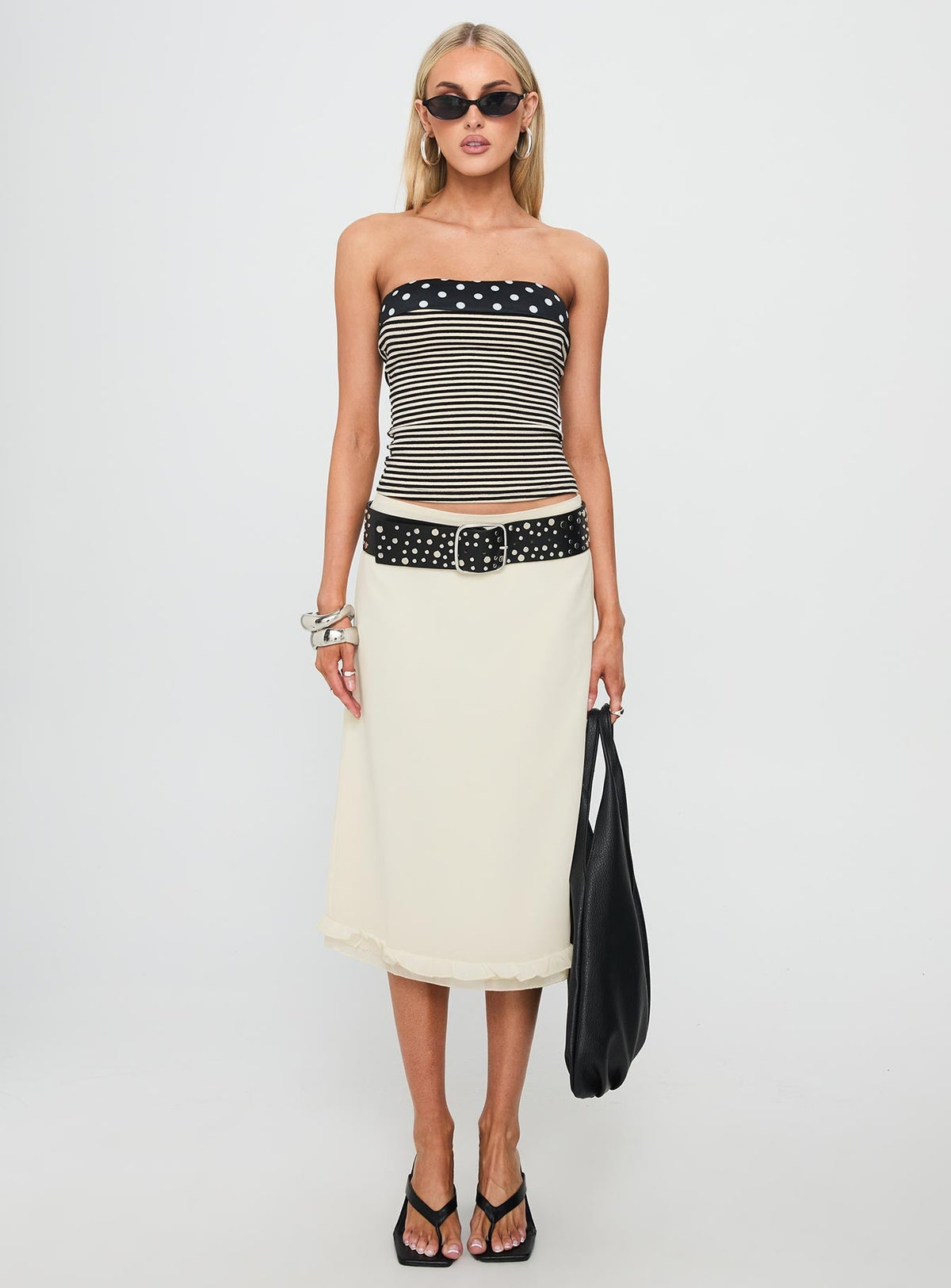 Rosette Frill Midi Skirt Cream