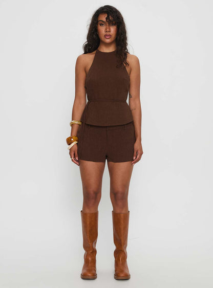 La Dulce Tailored Linen Micro Short Chocolate