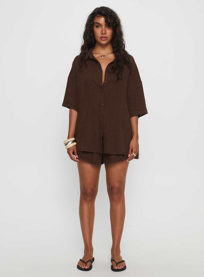 Peni Drawstring Linen Shorts Chocolate