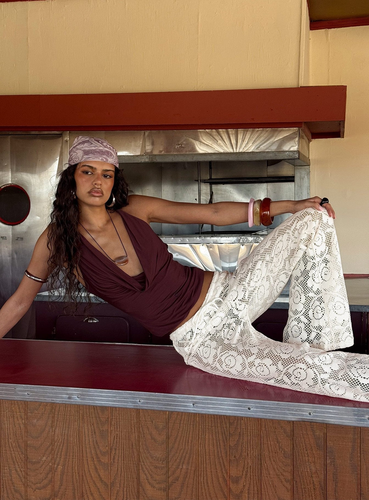 Rosadonna Lace Flare Pants Cream