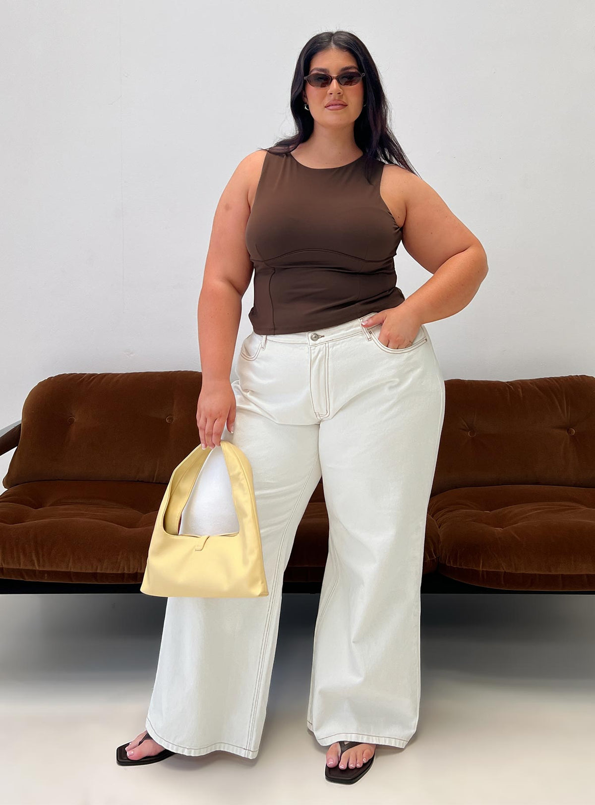 Naylor Mid Rise Wide Leg Jeans Cream Curve