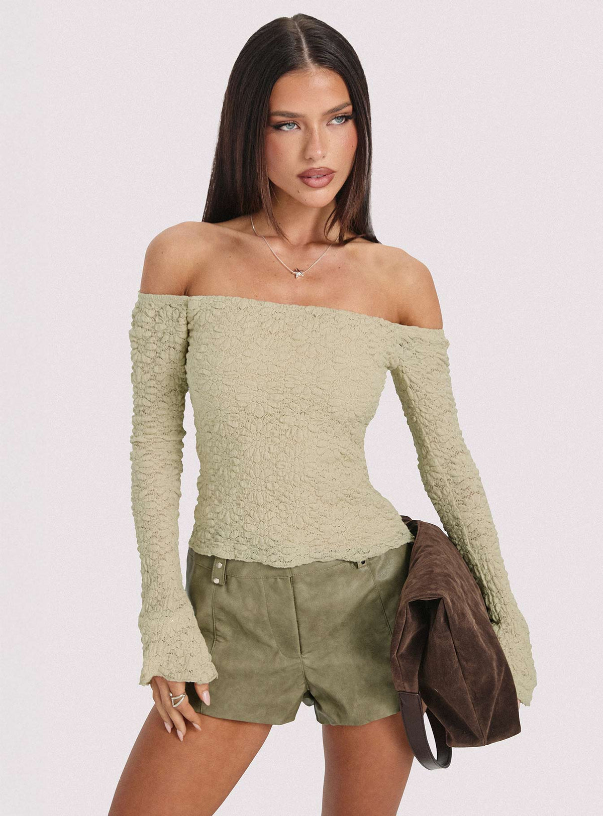 Kenickie Stud Micro Shorts Khaki